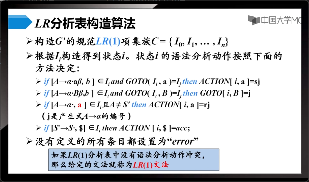 LR(1)分析表的构造算法